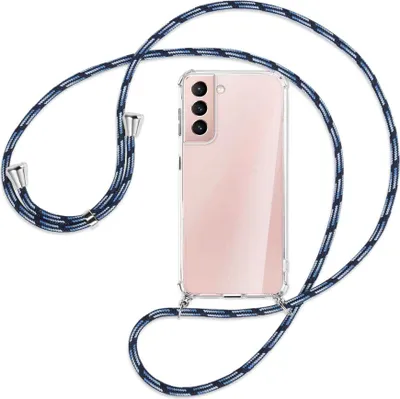Produktbild von Handykette Backcover-Schutzhülle mit Band (Metall silberfarben) für Samsung Galaxy S21 Plus 5G - Blautöne