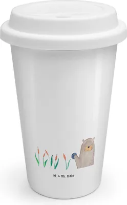 Produktbild von Mr. & Mrs. Panda Thermobecher Otter Stein - Weiß - Geschenk, Kaffeebecher To Go, Seeotter, ToGo, Grüßen, Pflanzen, Neugierig, Mehrwegbecher, See, Coffee Becher
