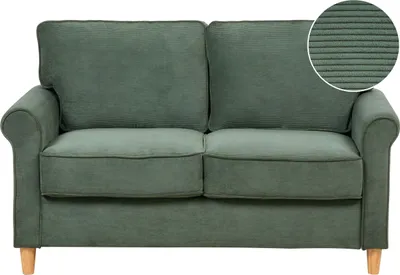Zdjęcie produktu dla BELIANI Sofa ciemnozielona sztruksowa 2-osobowa sprężyny kieszeniowe prążkowana retro