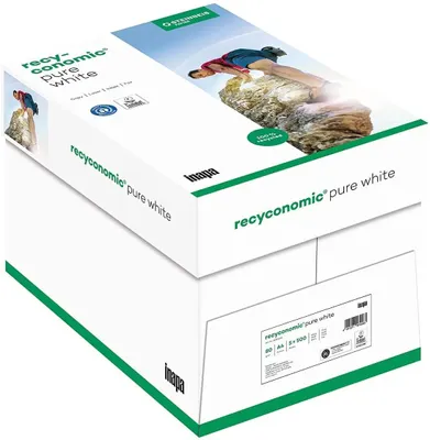 Produktbild von inapa Recycling-Papier, Druckerpapier Recyconomic PureWhite 80 g/qm DIN-A4, 5x500 Blatt, ungestrichen, matt, weiß
