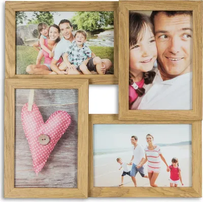 Produktbild von levandeo Bilderrahmen Collage 28x28cm 4 Fotos 10x15 Eiche MDF Holz Glascheiben