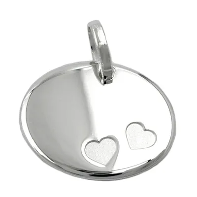 Produktbild von Anhänger 21x17mm oval mit 2 Herzen glänzend Silber 925 silber 21x17mm