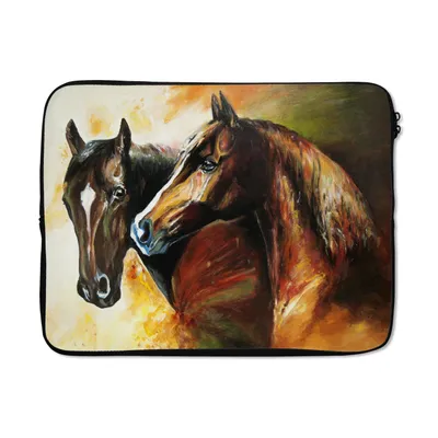 Produktbild von MuchoWow® Laptop Hülle 15 Zoll Malerei - Pferde - Tiere - Ölgemälde Laptoptasche - Laptoptasche - Sleeve - Rundum-Schutz