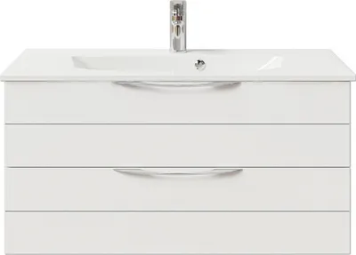 Produktbild von Pelipal Badmöbel-Set Sunline 300 BxHxT 97 x 49,9 x 48 cm Frontfarbe weiß hochglanz mit Waschtisch Mineralmarmor