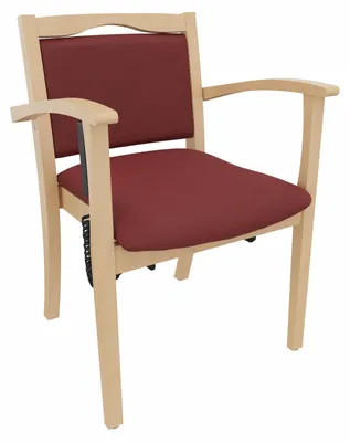 Produktbild von Seniorenstuhl Alexander mit Aufstehhilfe – Pflegestuhl mit Aufstehhilfe und Armlehnen – 47cm Sitzhöhe.Stoffbezug:Kunstleder Nessi Bordeaux,Bodengleiter:Kunststoff Weiss