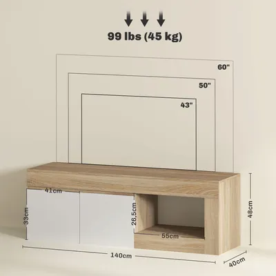 Image de Meuble TV - Meuble pour télévision - Rangement TV - Meuble multimédia - Commode - Aspect bois naturel - 140x40x48 cm
