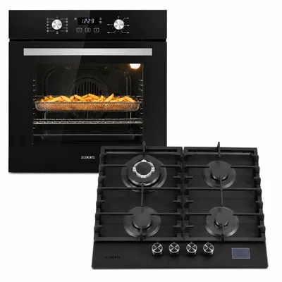 Image de Ensemble de cuisine KB ELEMENTS : table de cuisson au gaz autonome de 60 cm à 4 brûleurs + four encastrable de 60 cm, Air Fry, Steam Clean, chaleur tournante, minuterie d'arrêt automatique du gaz, classe énergétique A+