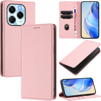 Produktbild von Litchi Leder Handyhülle für Infinix Note 40X 5G Wallet Kartenfächer Standfunktion Hülle Pink