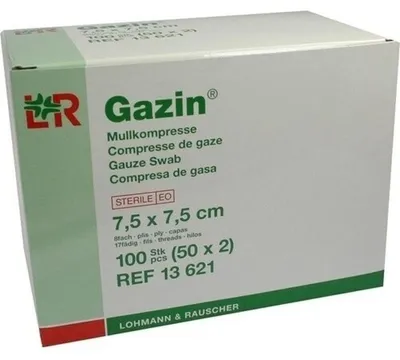 Productafbeelding van Lohmann Rauscher Gazin steriele gaaskompressen, 8-laags, 17-draads, 50 stuks, afmeting 7,5 x 7,5 cm