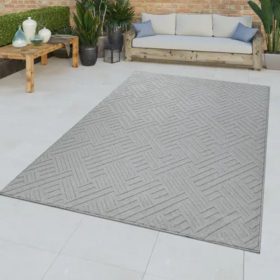 Produktbild von TT Home Moderner In- & Outdoor Kurzflor Teppich Geometrisch Marokkanisches Muster Grau Größe 120x170 cm