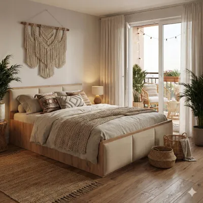 Produktbild von Komvortowy | Polsterbett 120x200 Cm | EICHE CRAFT GOLD | Doppelbett Mit Metall-Lattenrost & Gasdruckfeder |BEIGE POLSTERPANEEL| Bettkasten Ohne Bodenplatte | Stauraumbett | Hochklappbar