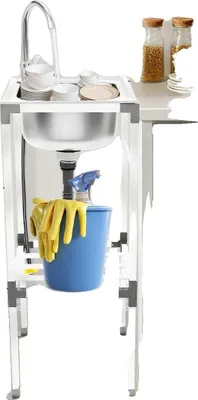 Obrázok produktu pre Kuchynský drez z nehrdzavejúcej ocele, 32" D x 18" Š x 10" H, 360° otočná batéria, voľne stojaci, s jednou miskou