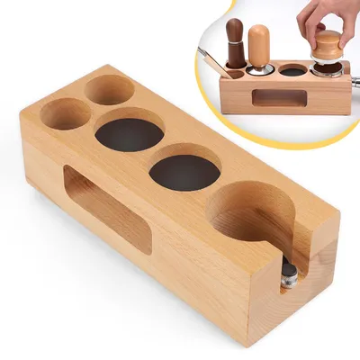 Image de Station de tassement pour expresso - Réglable, support en bois pour tamper de 51 à 54 mm