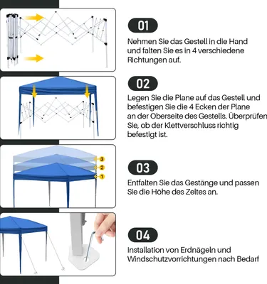 Immagine prodotto di Aopunly gazebo pieghevole 3x3m blu tenda per feste protezione UV regolabile in altezza con borsa per il trasporto, per campeggio giardino all'aperto senza pareti laterali