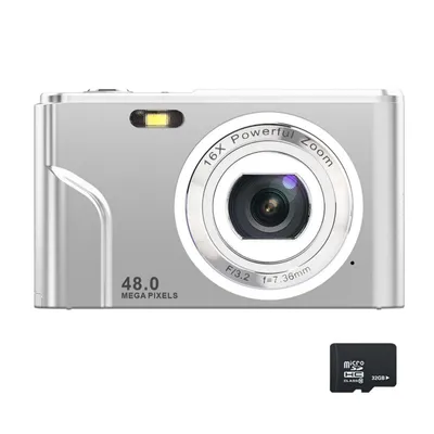 Immagine prodotto di AIORBER Fotocamera digitale compatta da 48MP, zoom 16X, per viaggi e fotografia - Argento
