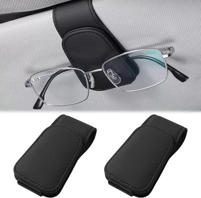 Produktbild von 2 Brillenhalter für das Auto, magnetische Sonnenbrillenhalter aus Leder für die Sonnenblende, Organizer für alle Brillenarten (Schwarz)