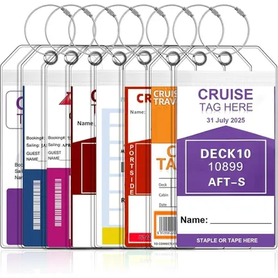 Produktbild von Kofferanhänger Kreuzfahrt 8er Set Wasserfest PVC Transparent XL 18x8.9 cm mit Edelstahlring