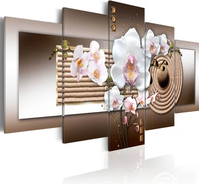 Produktbild von Leinwandbilder Blumen Orchidee 200x100 cm Vlies Leinwandbild 5 tlg Kunstdruck modern Wandbilder XXL Wanddekoration Design Wand Bild - Sand Spa Zen 020110-140
