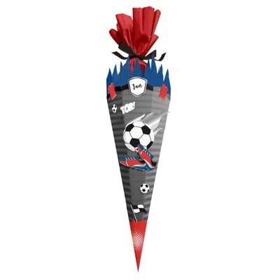 Produktbild von itenga SCHULTÜTEN Bastelset 68cm "FUSSBALL" meine Vereinstüte dunkelgrau - blau rot