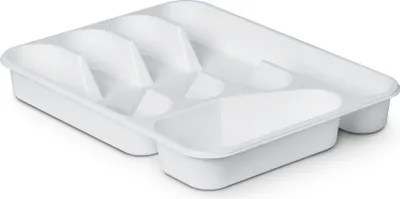 Immagine prodotto di Portaposate per cassetti, inserto compatto per posate ( 33,5x26x4,5 cm ) - Bianco - Organizzatore di posate - Portaposate per cucina - Inserto per cassetto