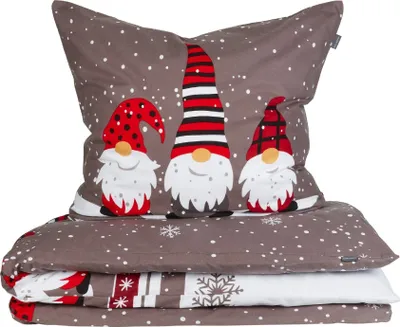 Produktbild von Schiesser Bettwäscheset Wichtel | 2-teilig | Winterprint | Feinbiber | 100% Baumwolle |   | Reißverschluss | 155 x 220 cm + 80 x 80 cm | Grau