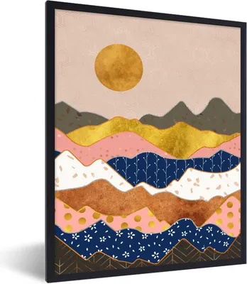 Produktbild von MuchoWow® Gerahmtes Poster Muster - Pastell - Gold 60x80 cm - Poster mit Schwarzem Bilderrahmen Wandposter Rahmen Foto Bilder - Premium - Wanddeko Wohnzimmer
