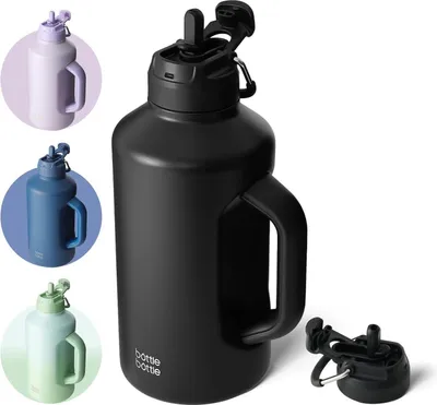 Image de Bouteille d'eau isolée avec paille, double couvercle, 1,8 l, noir