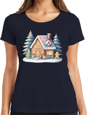 Produktbild von Lebkuchenhaus - Weihnachten Weihnachtsgeschenk Christmas Damen T-Shirt, Navy, L