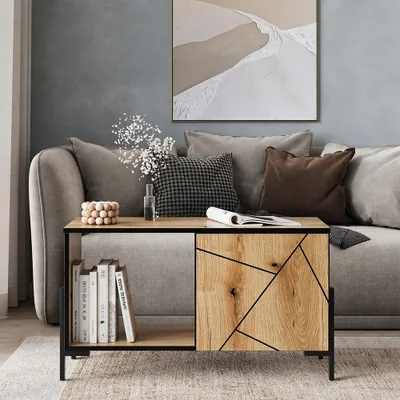 Image de Table basse Vicco Hatto Chêne 90x39.7cm avec 1 porte, Model 56522
