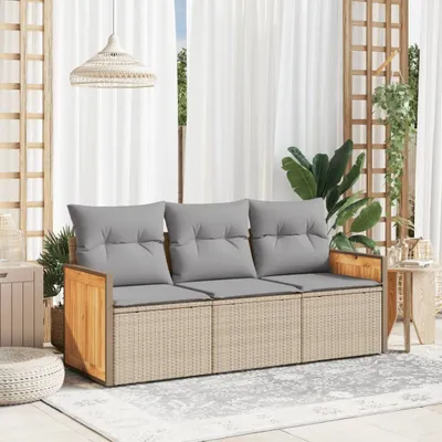 Produktbild von Design 3-tlg. Garten-Sofagarnitur mit Kissen Beige Poly Rattan, Gartenmöbel-Sets 2024 Neu