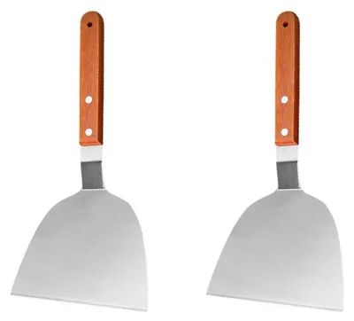 Image de INF Spatule Teppanyaki 909A — Petite spatule à burger (2 pièces), manche en bois, lame en acier inoxydable pour gril