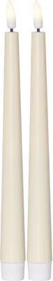 Produktbild von Star Trading 060-22 LED-Stabkerze "Flamme Candy", 2er Set pastellgelb, Kunststoff, ca. 2,3x26 cm, naturgetreue Flamme, Batterie, Timer,  Vierfarb-Karton