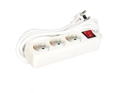 Immagine prodotto di Presa 3 Vie Con Interruttore - Cavo 1,5 M - Bianco - Schuko
