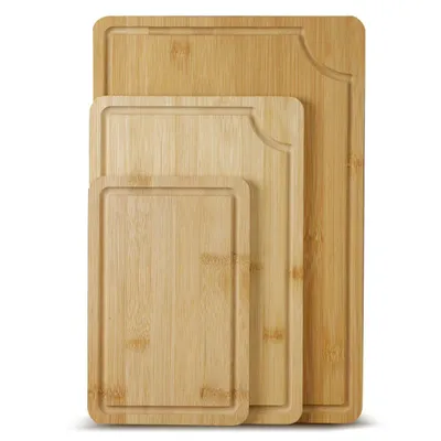 Image de Lot de planches à découper en bambou IvoQ - 3 pièces - Durables et écologiques - Idéales pour toutes les cuisines