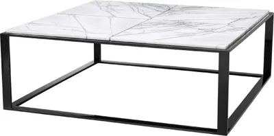 Produktbild von Casa Padrino Luxus Couchtisch Hochglanzschwarz / Weiß-Lila 100 x 100 x H. 35 cm - Edelstahl Wohnzimmertisch mit Marmorplatte - Luxus Wohnzimmer Möbel