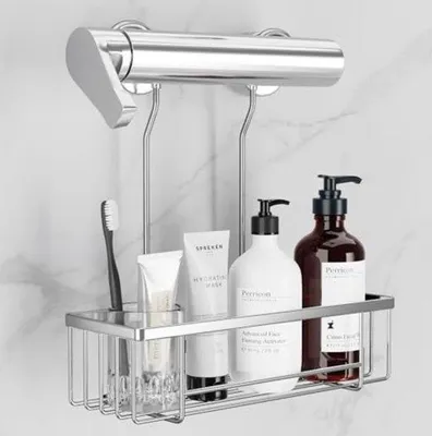 Obrázek produktu pro Háček na sprchu – závěsný háček na sprchu – háček na sprchu bez vrtání – stříbrný, 30 cm