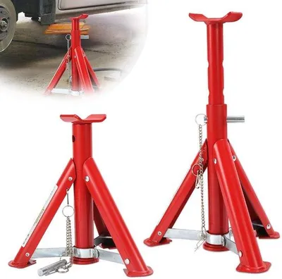 Image de Béquilles pour voiture à double réglage 2T, 2 000 kg, réglables en hauteur, rabattables, rouges
