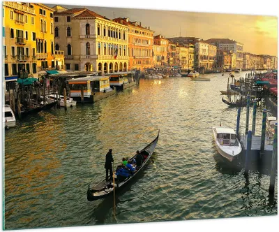 Produktbild von Bilder auf glas - Ansicht Wasser Gondel Reise - 100x70cm - Glasbilder - Wandbilder - Kunstdruck - zum Aufhängen bereit - Wanddekoration aus Glas - Glas Bilder - Wandbild auf Glas - GAA100x70-0452