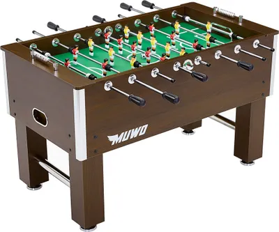 Produktbild von MUWO Tischkicker 140x76x86 cm, 50 kg, robustes Holz, 22 Figuren, 2 Bälle, Torzähler, 360° drehbare Spieler, Gummigriffe braun | MW-101-brown-green