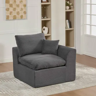 Produktbild von LVHOM Modul Sessel mit Kissen, Einzelsofa Cordstoff Relaxsessel Fernsehsessel, Dunkelgrau