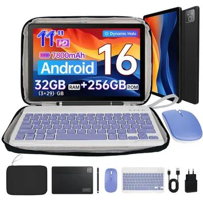 Produktbild von Tablet 11 Zoll HD 1280x800, Doppelkamera, 32(3+29)GB RAM, 256 GB 1 TB erweiterbar, 7800mAh, mit Tastatur, Maus, Stift und Tasche