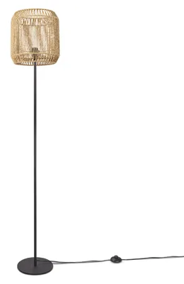Produktbild von Stehlampe Modern Wohnzimmer Schlafzimmer Rattan Optik Boho Korb Stehleuchte E27 Lampenschirm Natur (Ø28 cm) Lampenfuß Einbeinig Schwarz