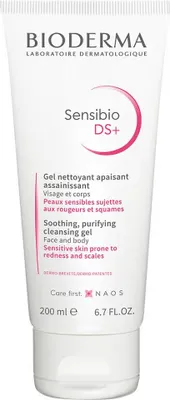 A white tube of Bioderma Sensibio DS+ cleansing gel against a white background.