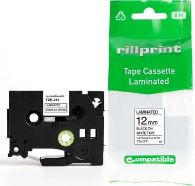 Produktbild von Rillprint – kompatibler TZe e für TZe-231, 12 mm, schwarz auf weiß