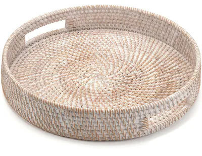Obrázok produktu pre Okrúhly podnos z ratanu s rúčkami, priemer 30 cm