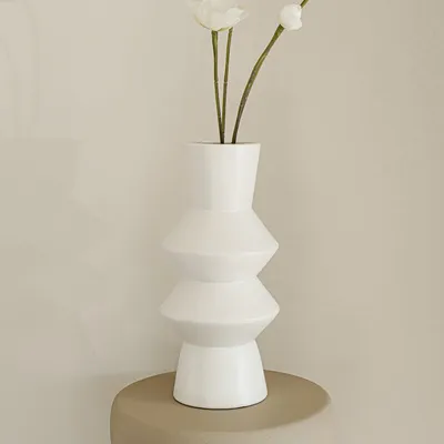 Produktbild von Indore Home – Vase Evi – Blumenvase – Wohnzimmerdekoration – eckig – Vase Weiß – Groß