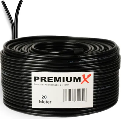 Produktbild von PremiumX 20m Sat Koaxial Kabel 90dB Twin Mini 2 x 4mm Schwarz Antennenkabel 2-fach geschirmt