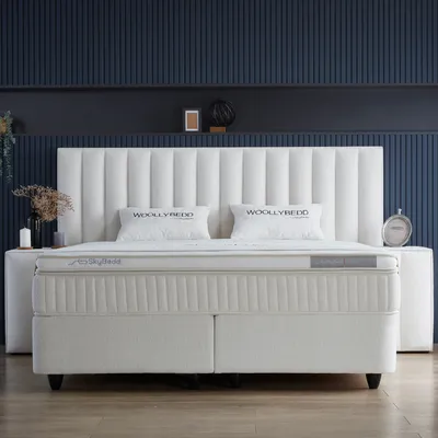 Produktbild von Pointhome Boxspringbett Set 180 x 200 H3 / H4, Woollybedd Bett-Set mit Nachttischen, 5-lagige einseitige Taschenfederkern-Matratze, Höhe 34 cm