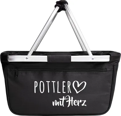 Produktbild von Huuraa Einkaufskorb Pottler mit Herz 20 Liter Black faltbarer Tragekorb Geschenkidee
