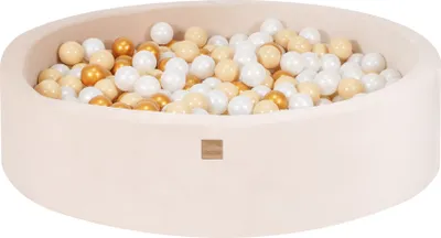 Produktbild von Rund Bällebad für Kinder mit 300 Bällen, 120x30cm, Velvet, Creme: Weiße Perle/Gold/Beige